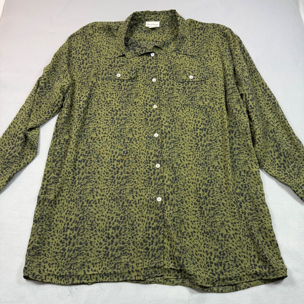 Maggie Barnes Olive Green Abstract Animal Print Button Up Blouse Plus Size 24W
